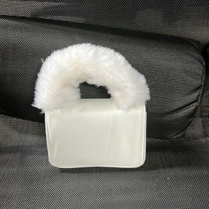 White Leather furry handle Small Bag